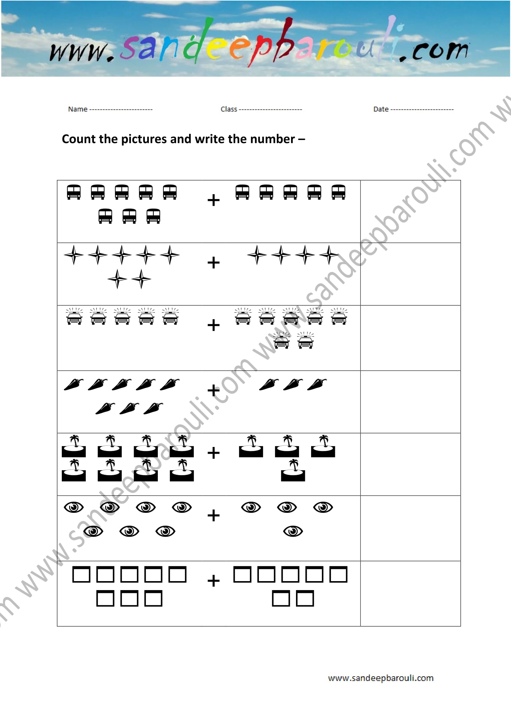 Count the Picture and Write the Number Worksheet (1)