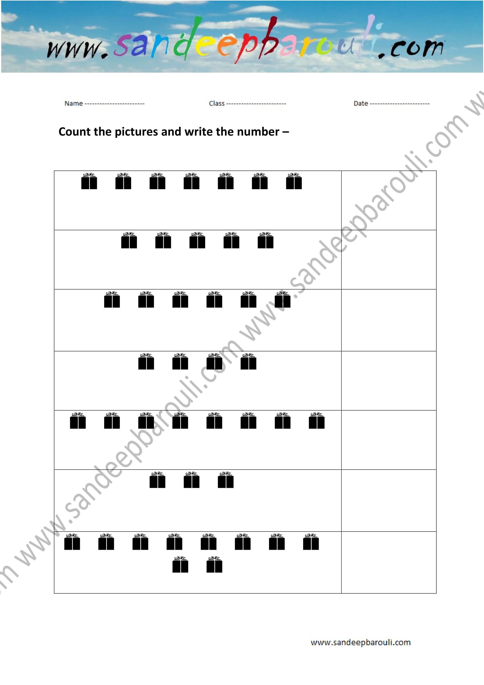 Count the Picture and Write the Number Worksheet (11)