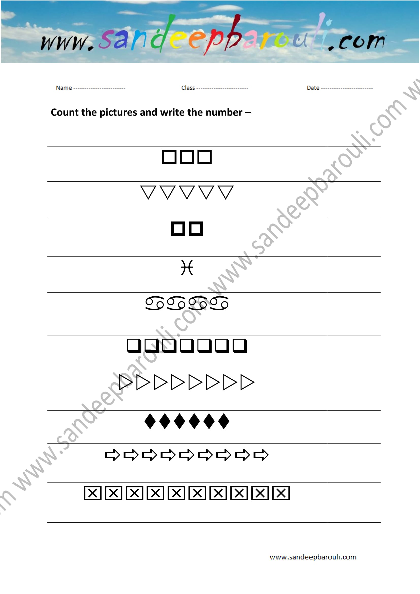Count the Picture and Write the Number Worksheet (5)