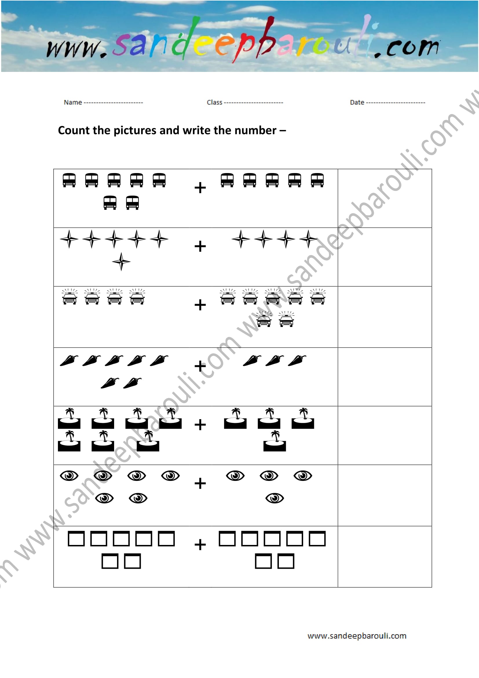 Count the Picture and Write the Number Worksheet (8)