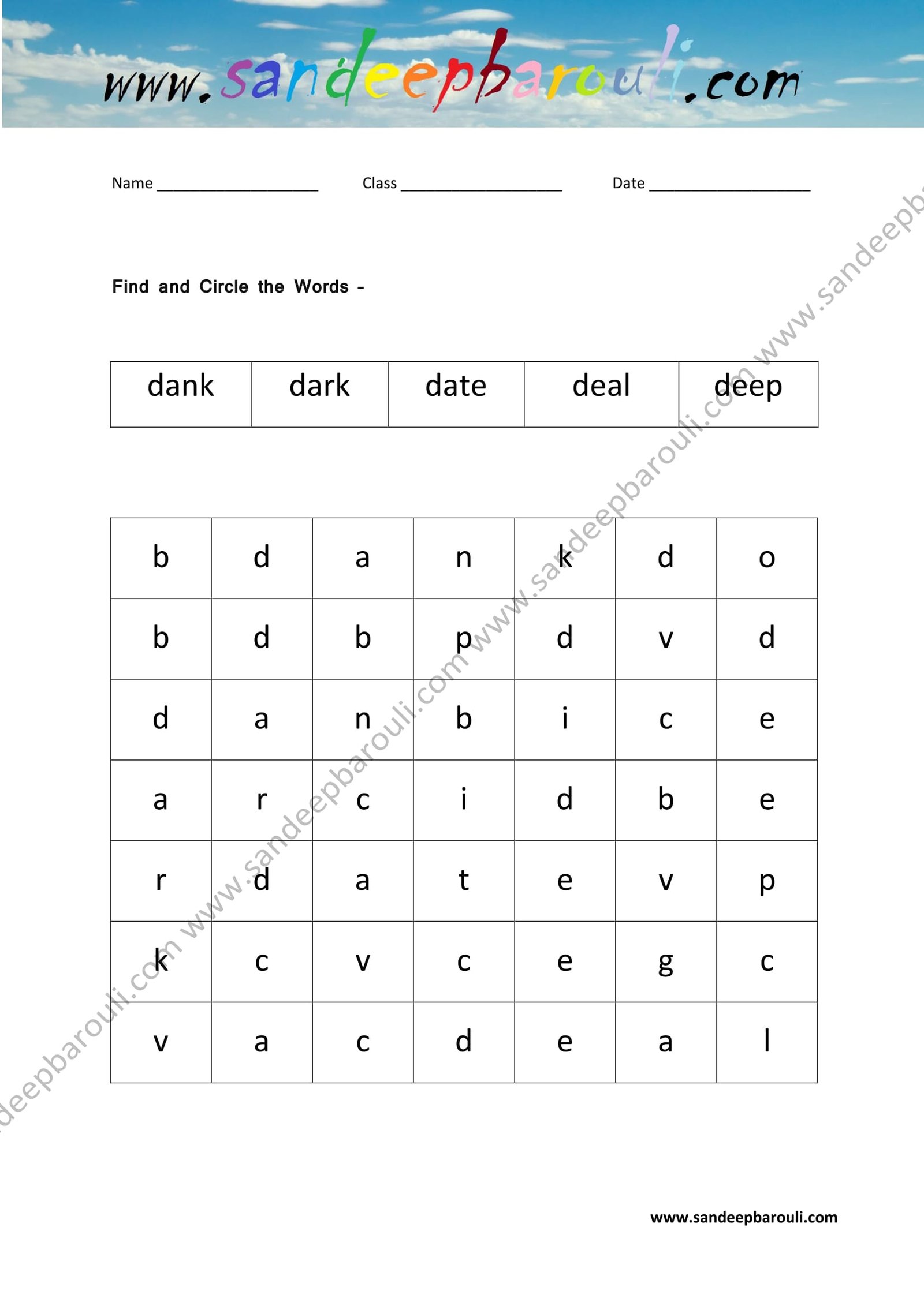 Find And Circle The Words For Class 1 1 SandeepBarouli Com