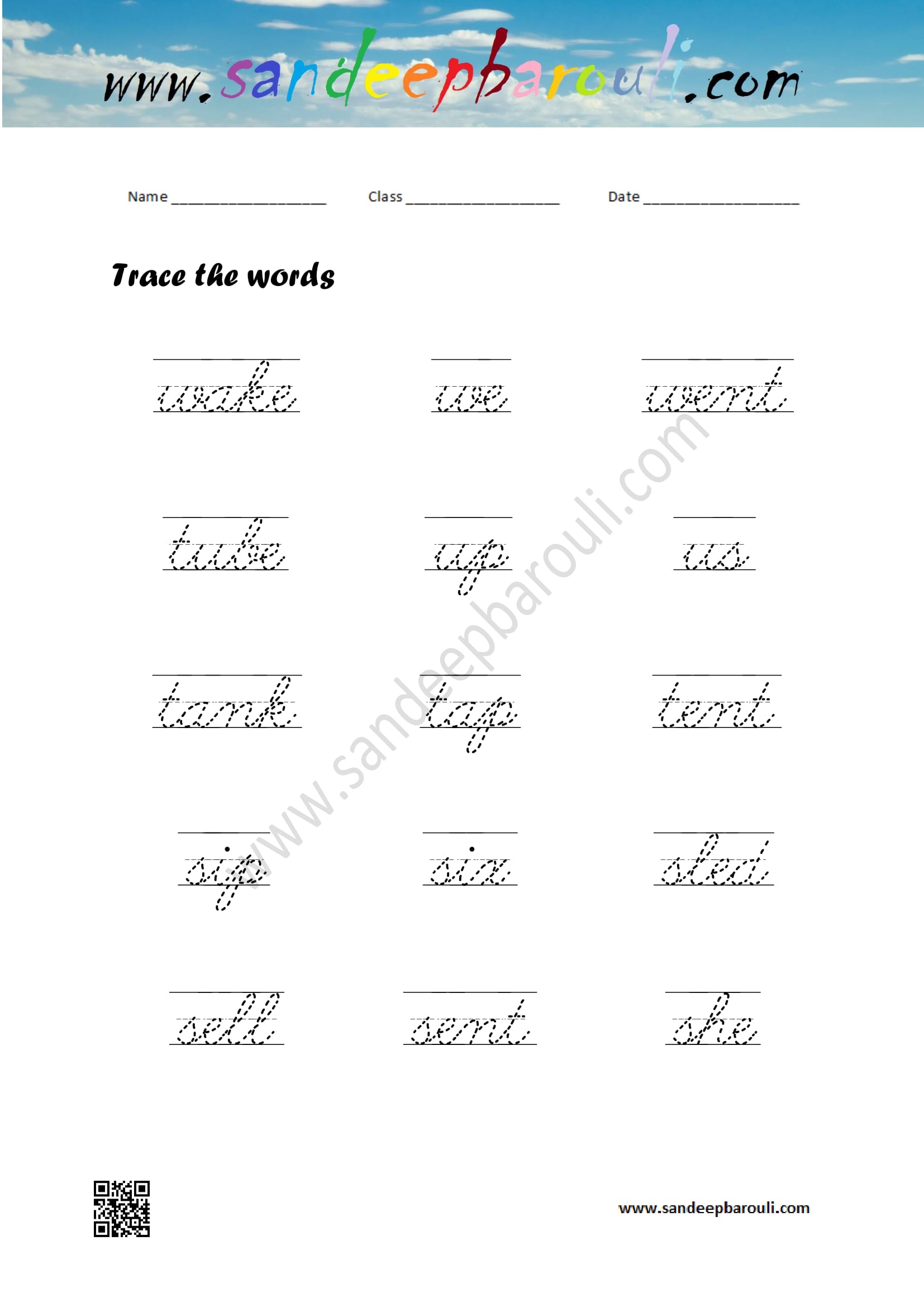 Cursive Writing Worksheet – Trace the words (12)