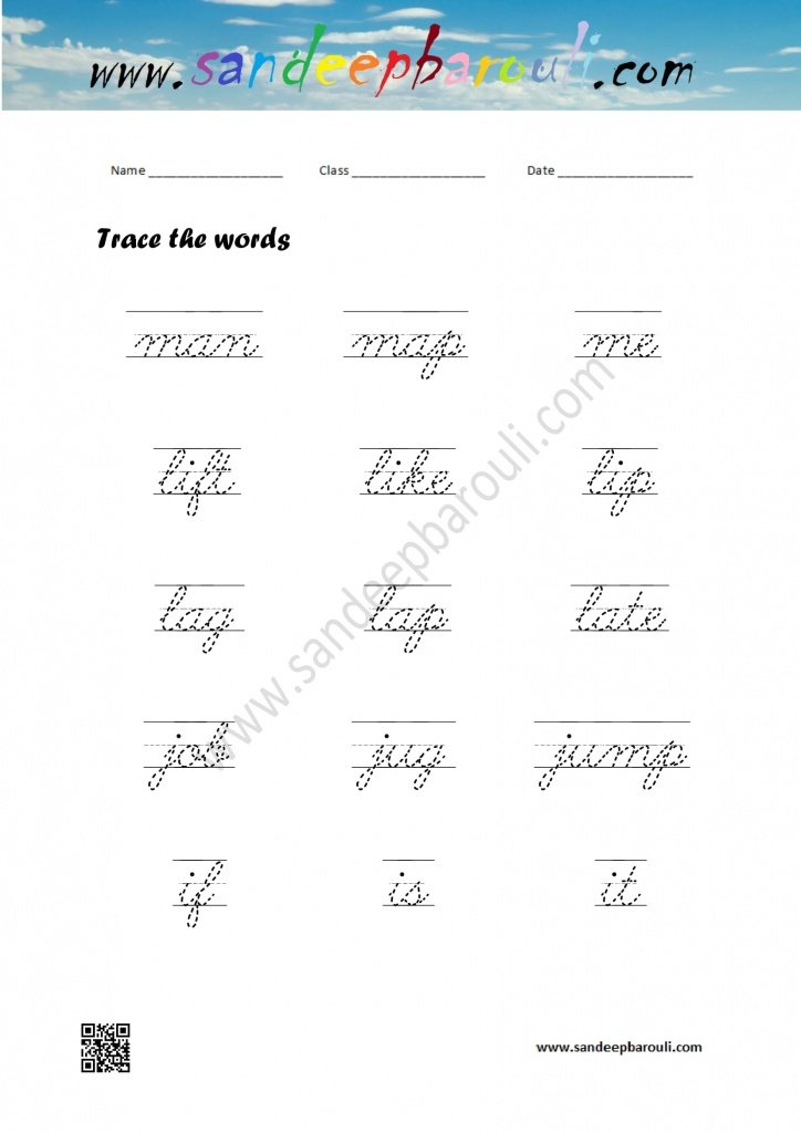 cursive writing worksheet trace the words 4 sandeepbaroulicom
