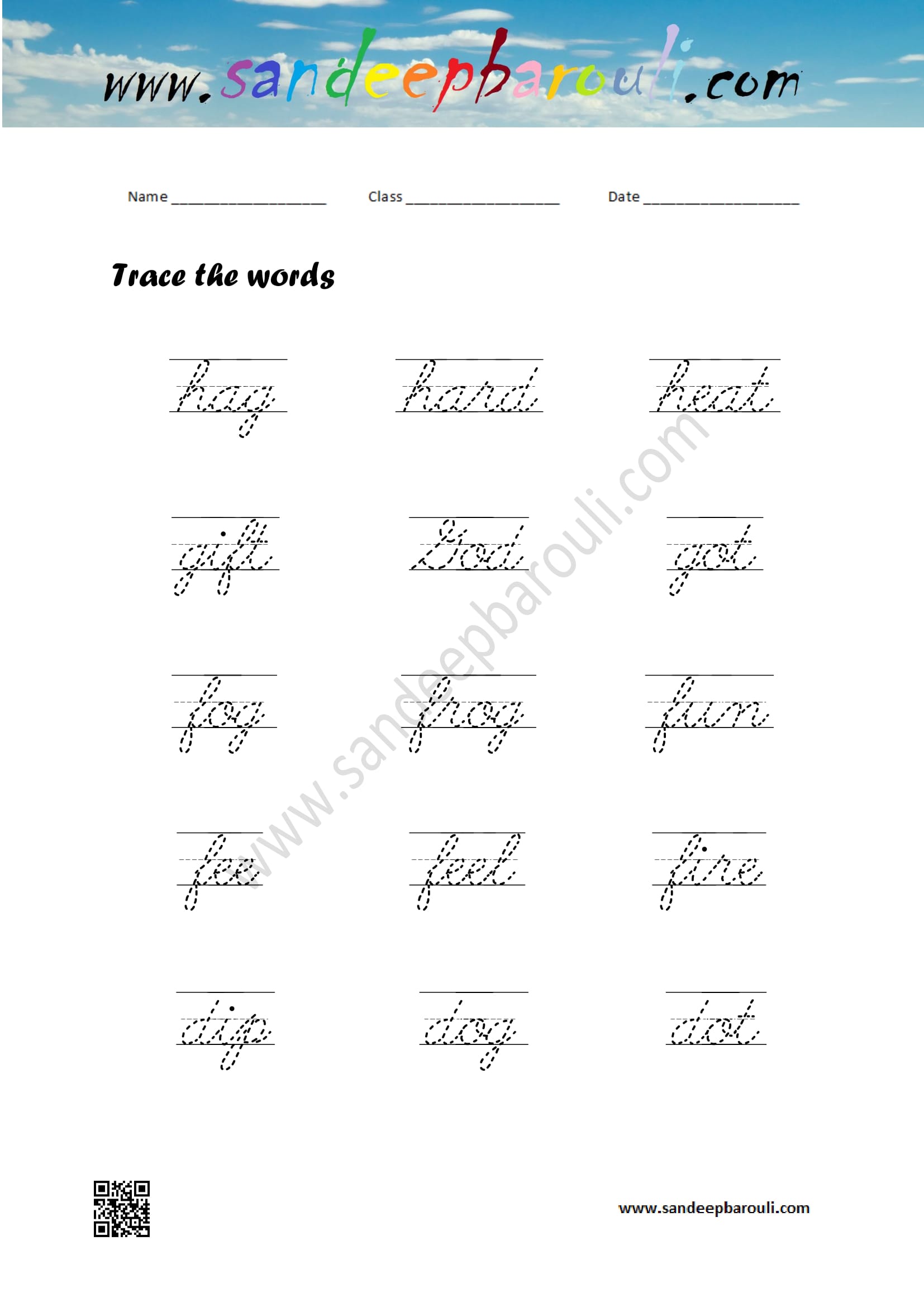 Cursive Writing Worksheet – Trace the words (17)