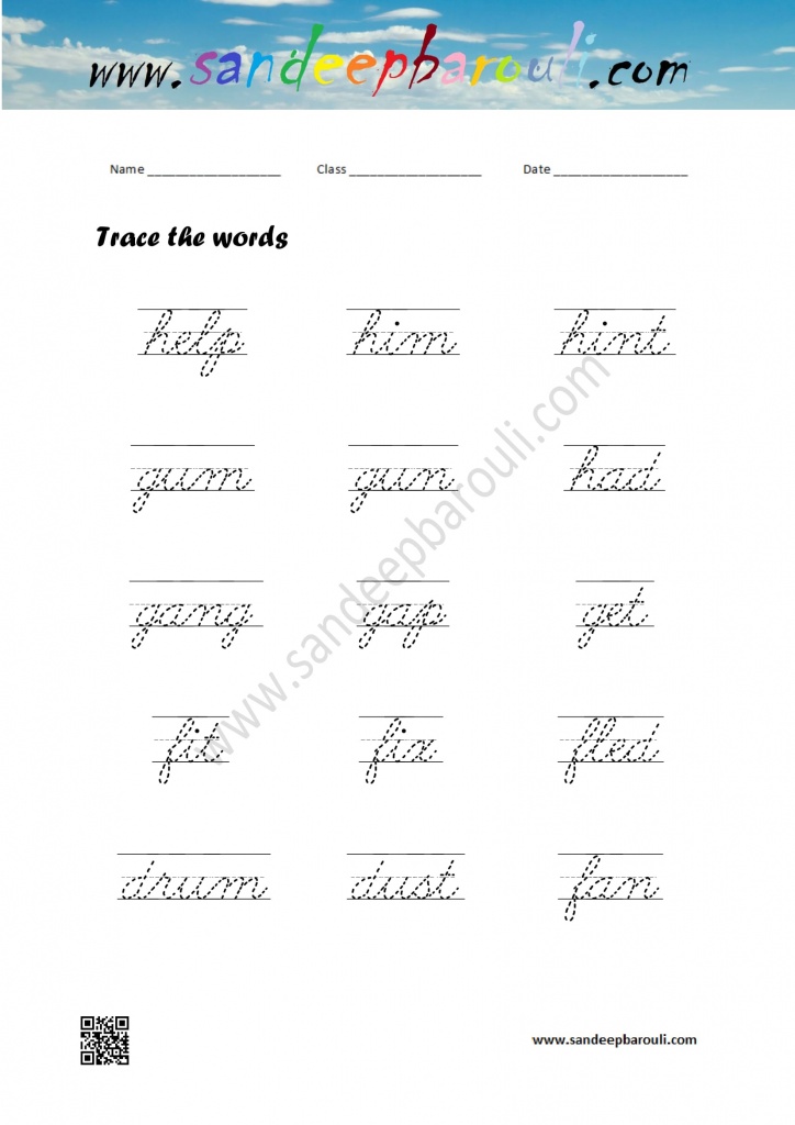Cursive Writing Worksheet – Trace the words 4 – SandeepBarouli.Com