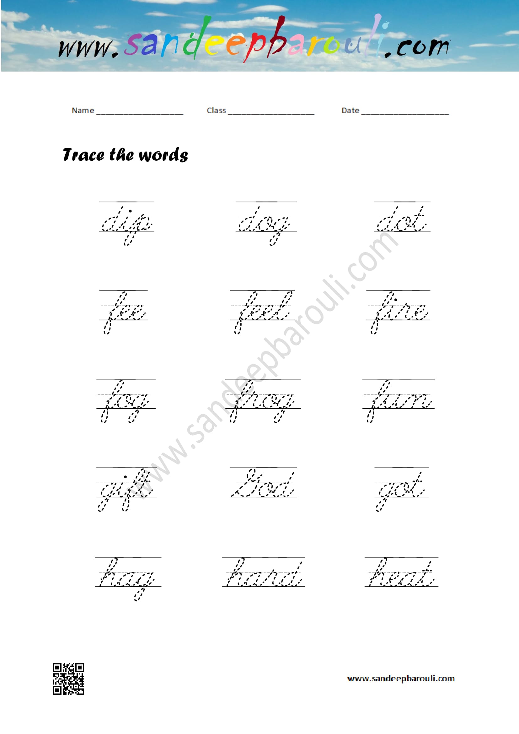 Cursive Writing Worksheet – Trace the words (3)