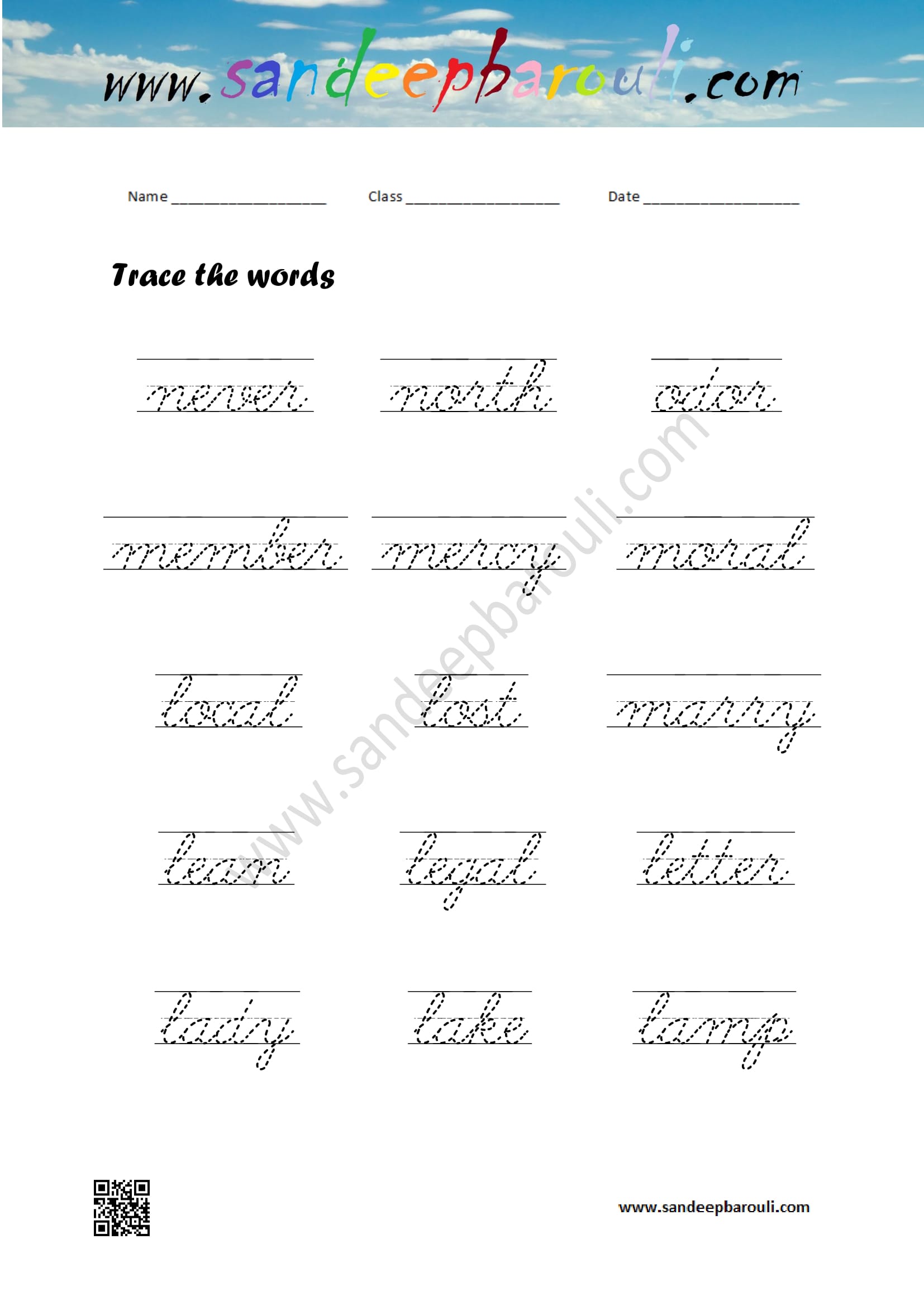 Cursive Writing Worksheet – Trace the words (33)