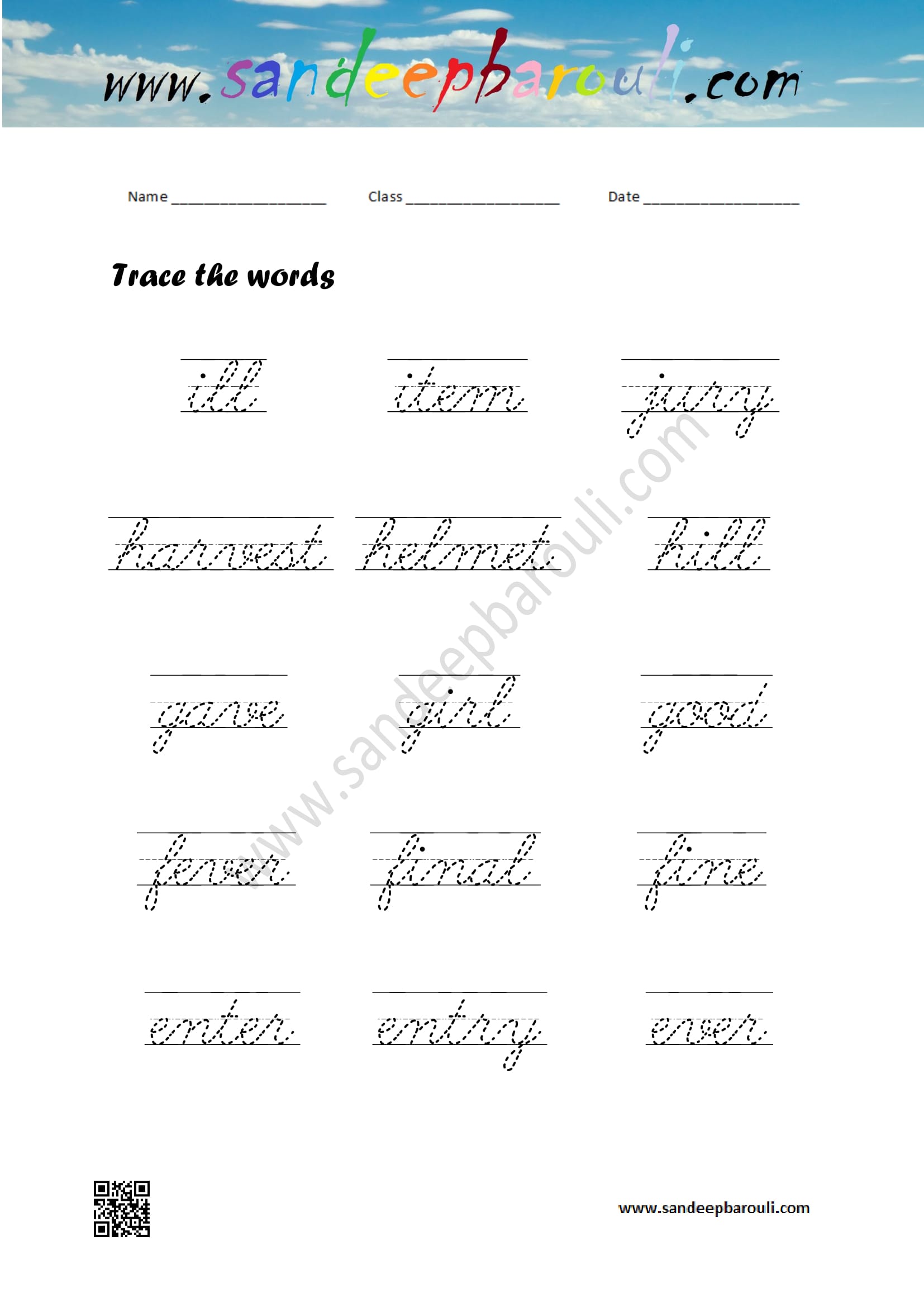 Cursive Writing Worksheet – Trace the words (36)
