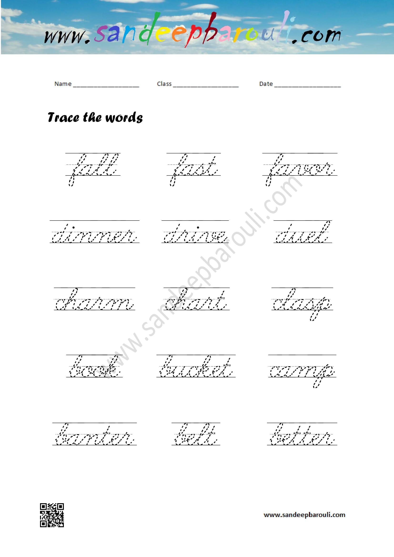 Cursive Writing Worksheet – Trace the words (37)