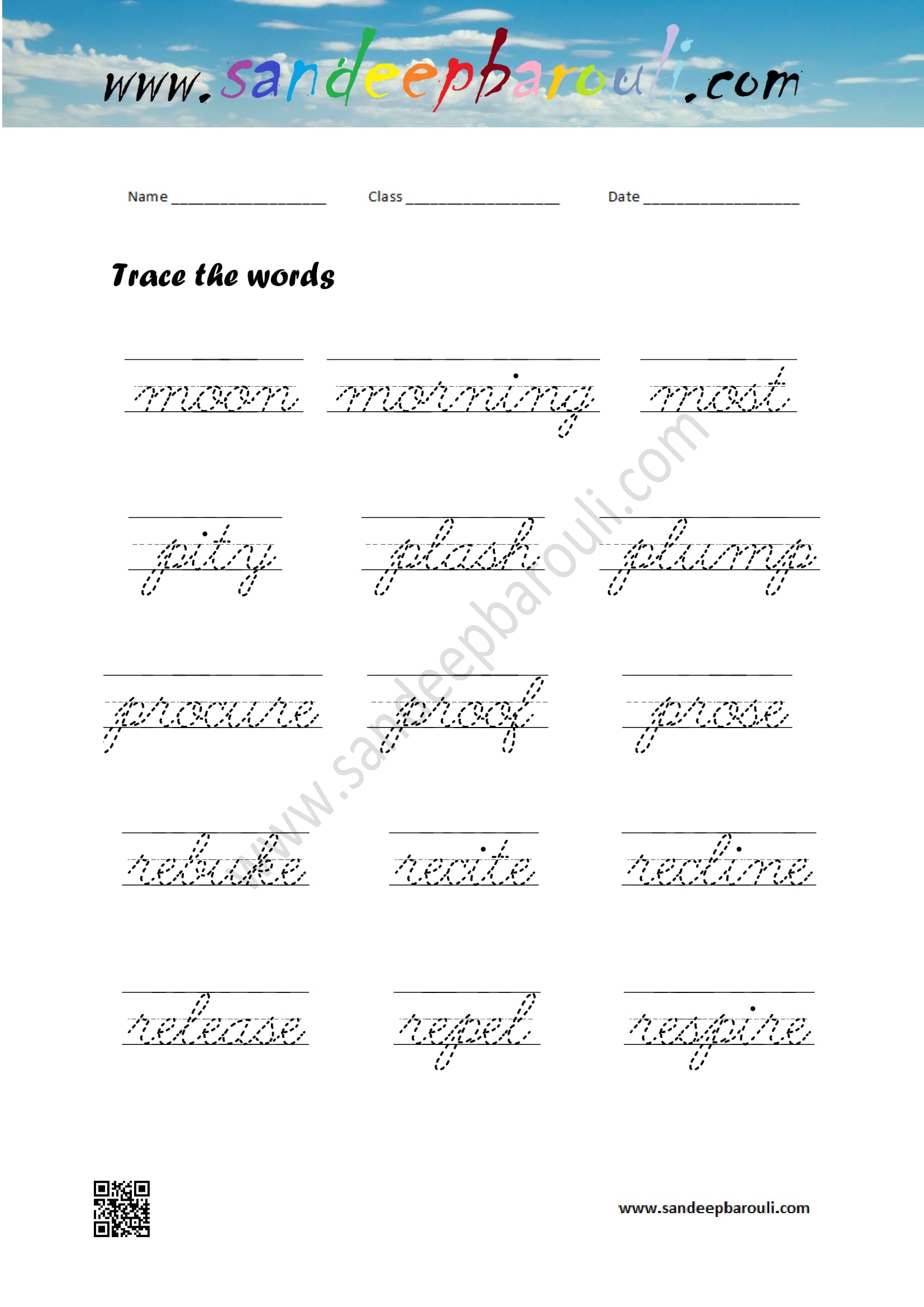 Cursive Writing Worksheet – Trace the words (45)