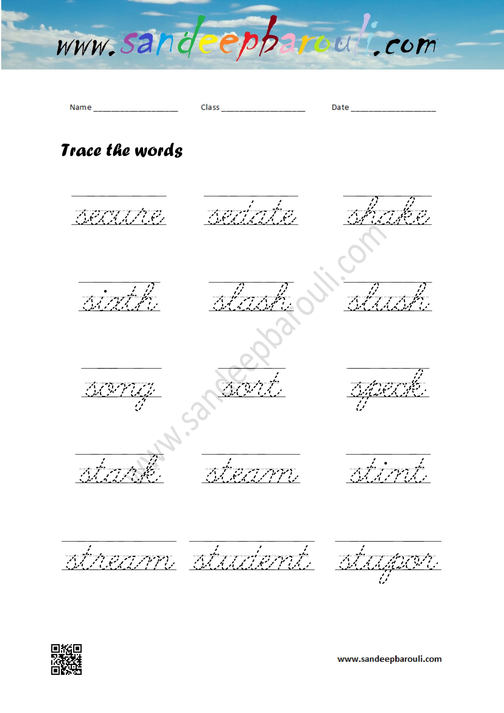Cursive Writing Worksheet – Trace the words (48)