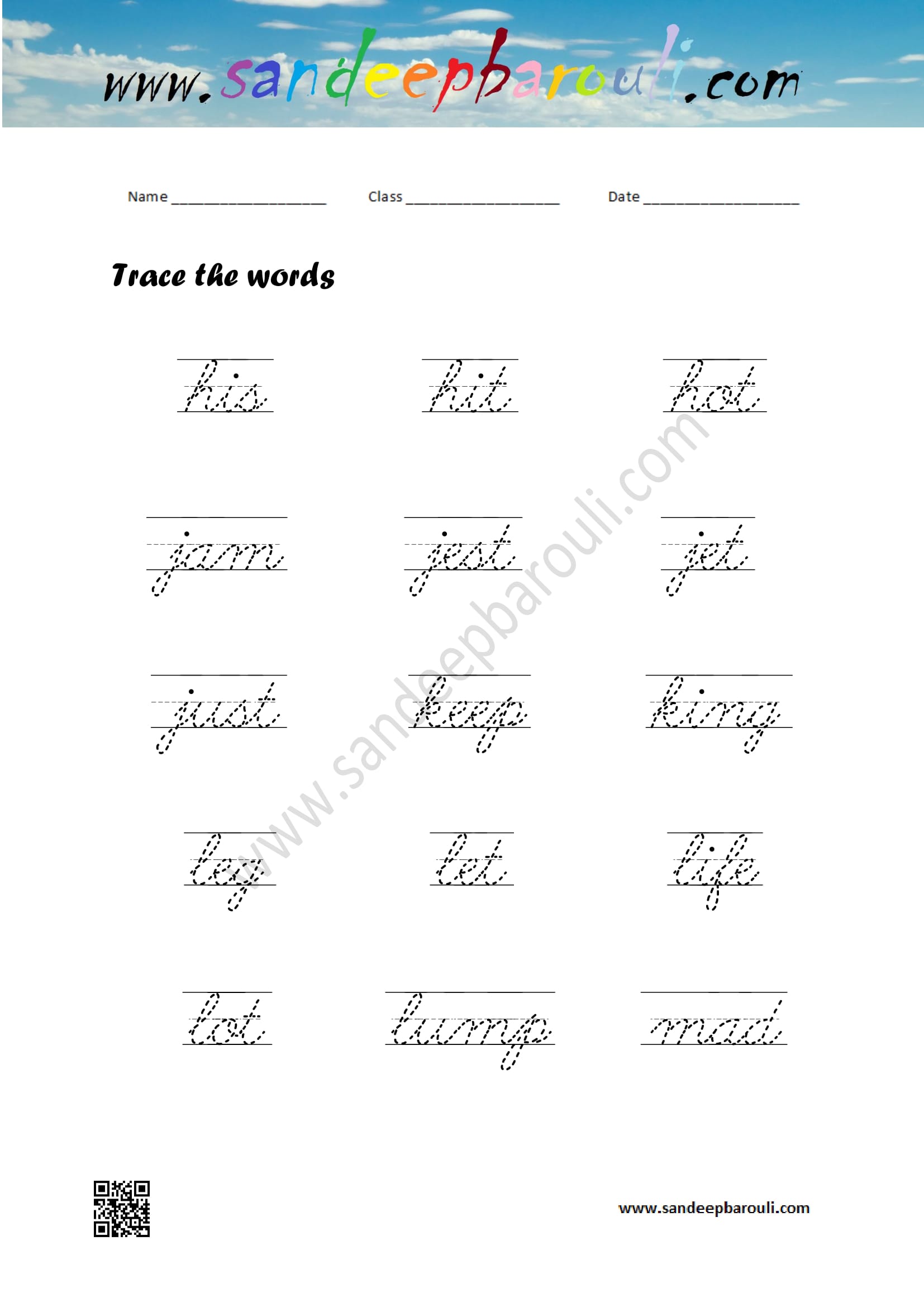 Cursive Writing Worksheet – Trace the words (5)