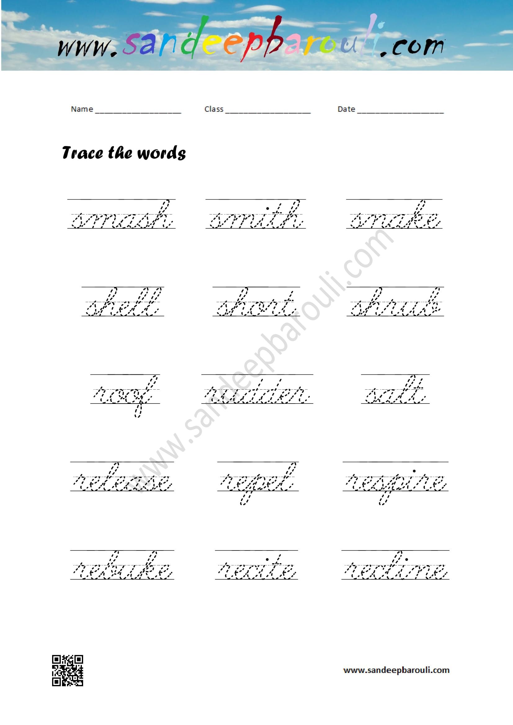 Cursive Writing Worksheet – Trace the words (53)