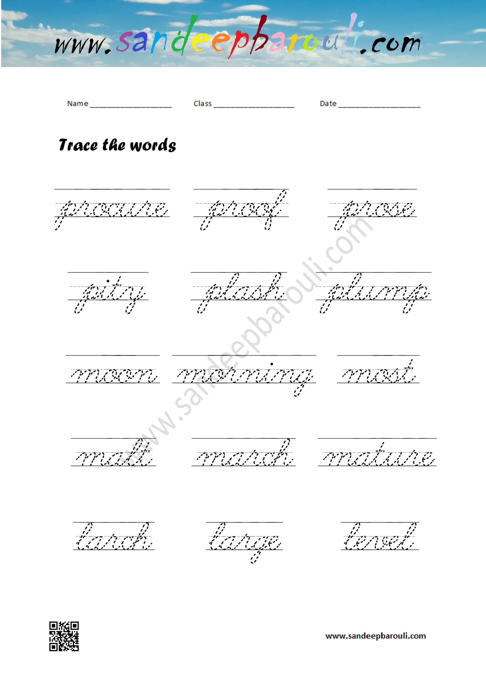 Cursive Writing Worksheet – Trace the words (55)