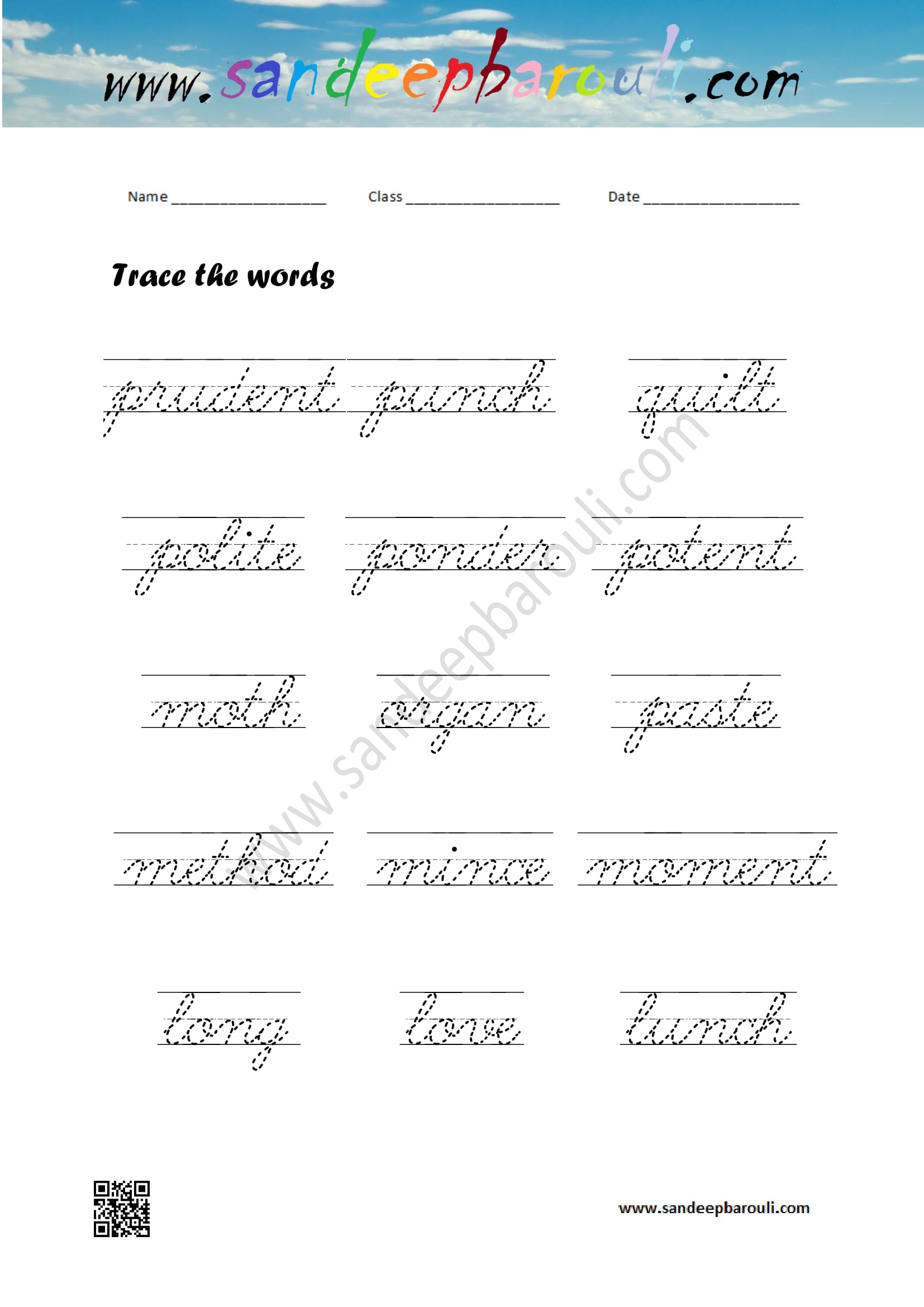Cursive Writing Worksheet – Trace the words (56)