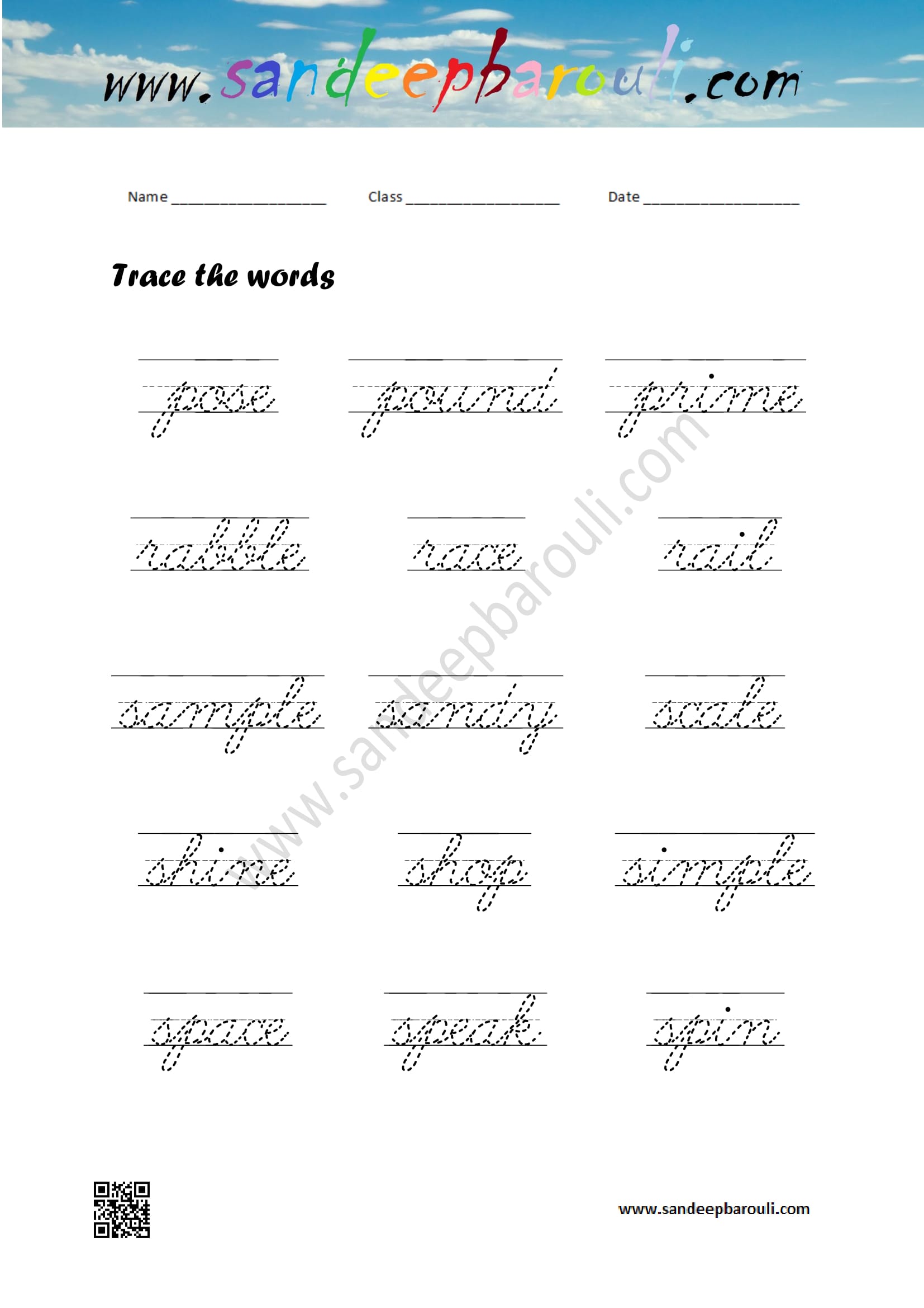Cursive Writing Worksheet – Trace the words (67)