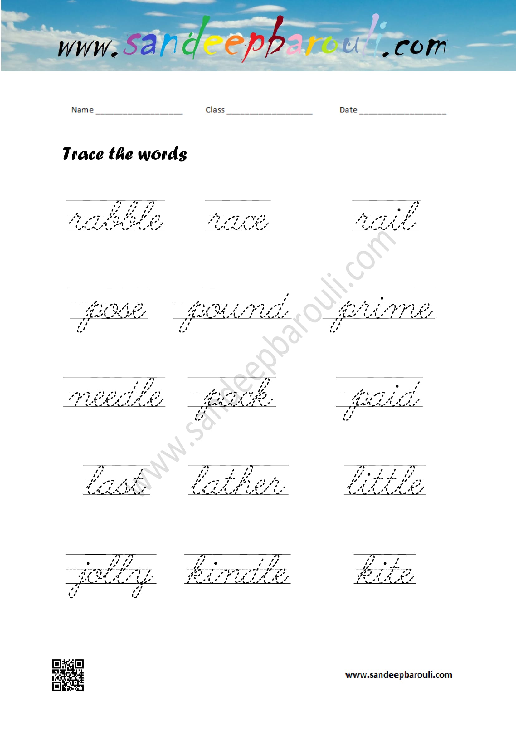 Cursive Writing Worksheet – Trace the words (71)