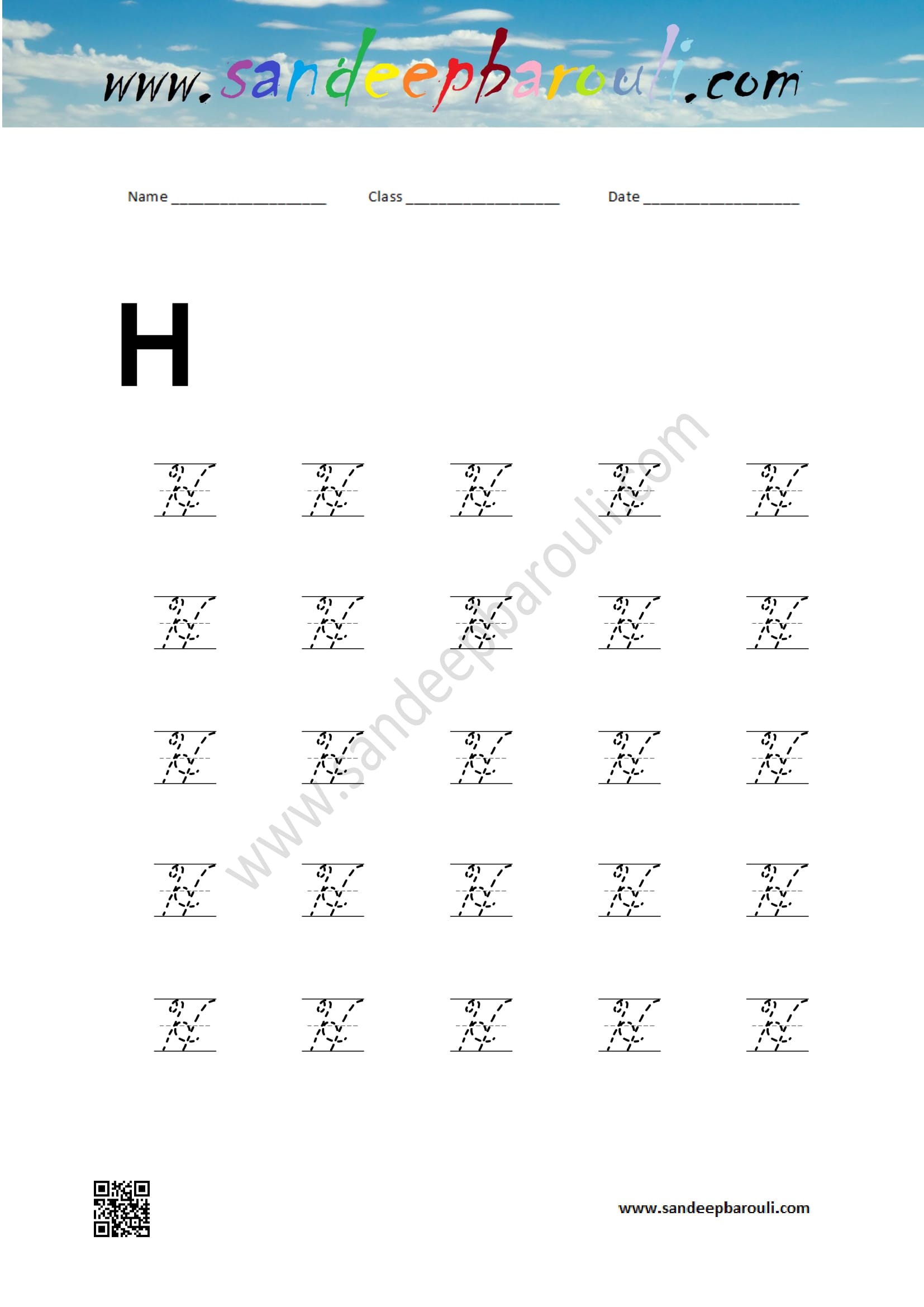 Cursive Writing Worksheet for H