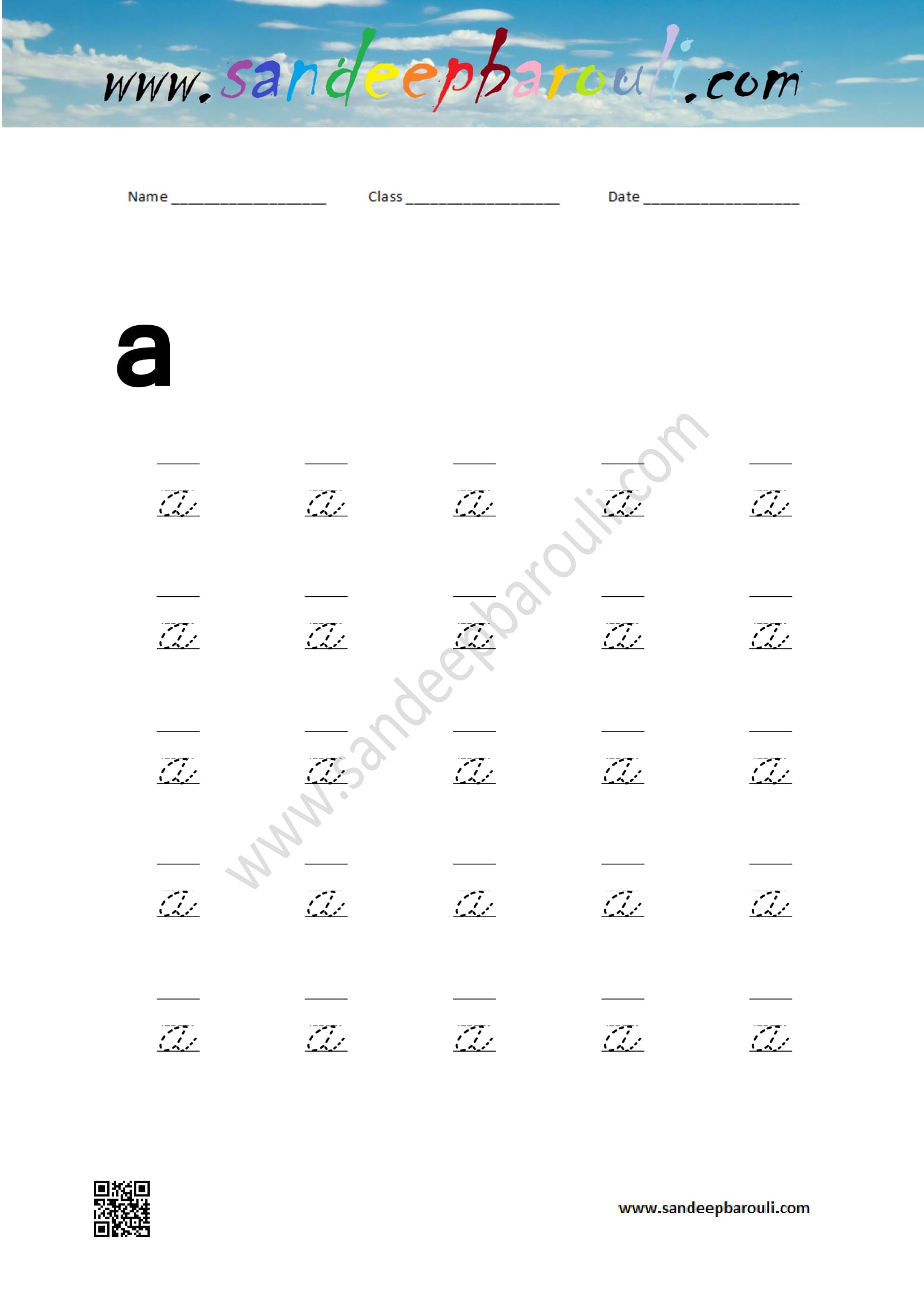 Cursive Writing Worksheet for small letters a