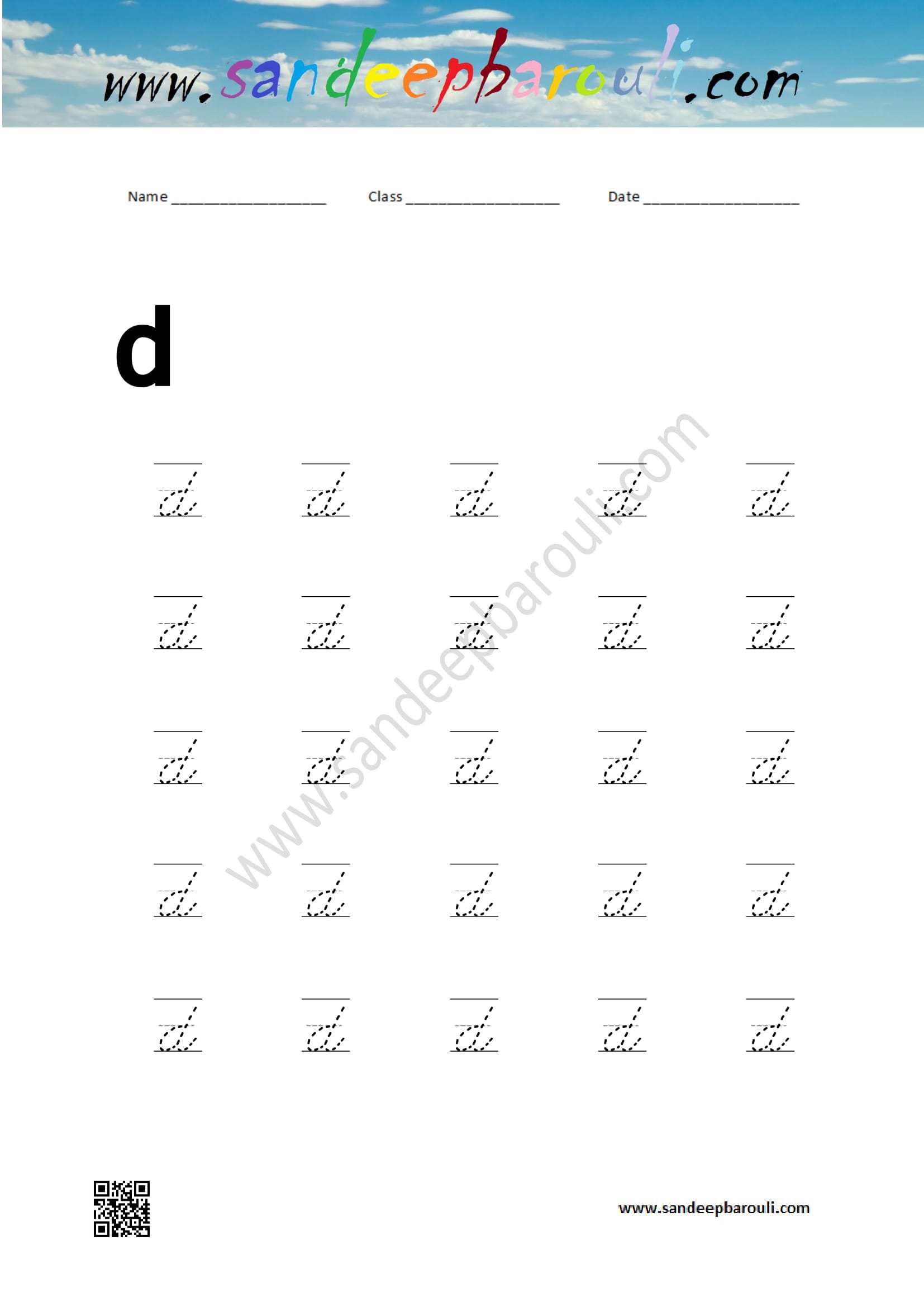 Cursive Writing Worksheet for small letters d