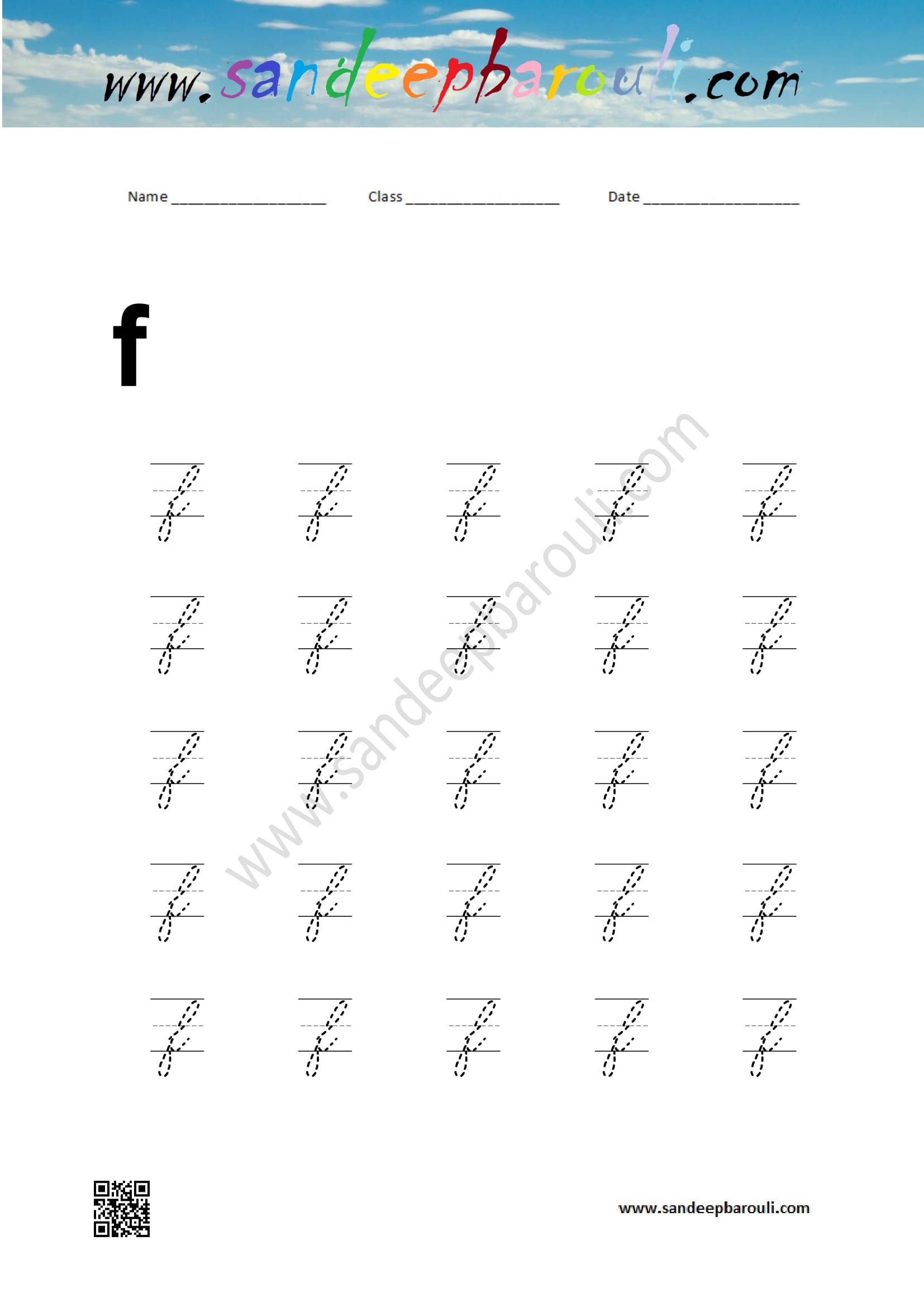 Cursive Writing Worksheet for small letters f