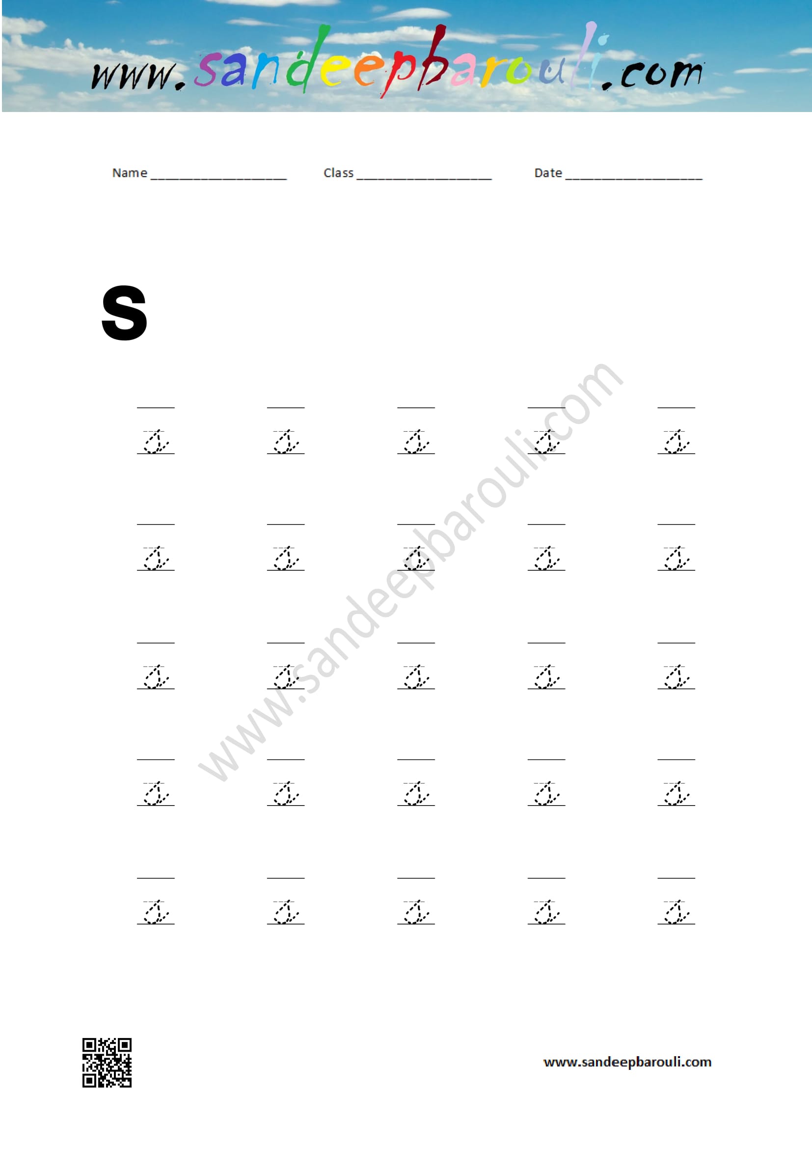 Cursive Writing Worksheet for small letters s