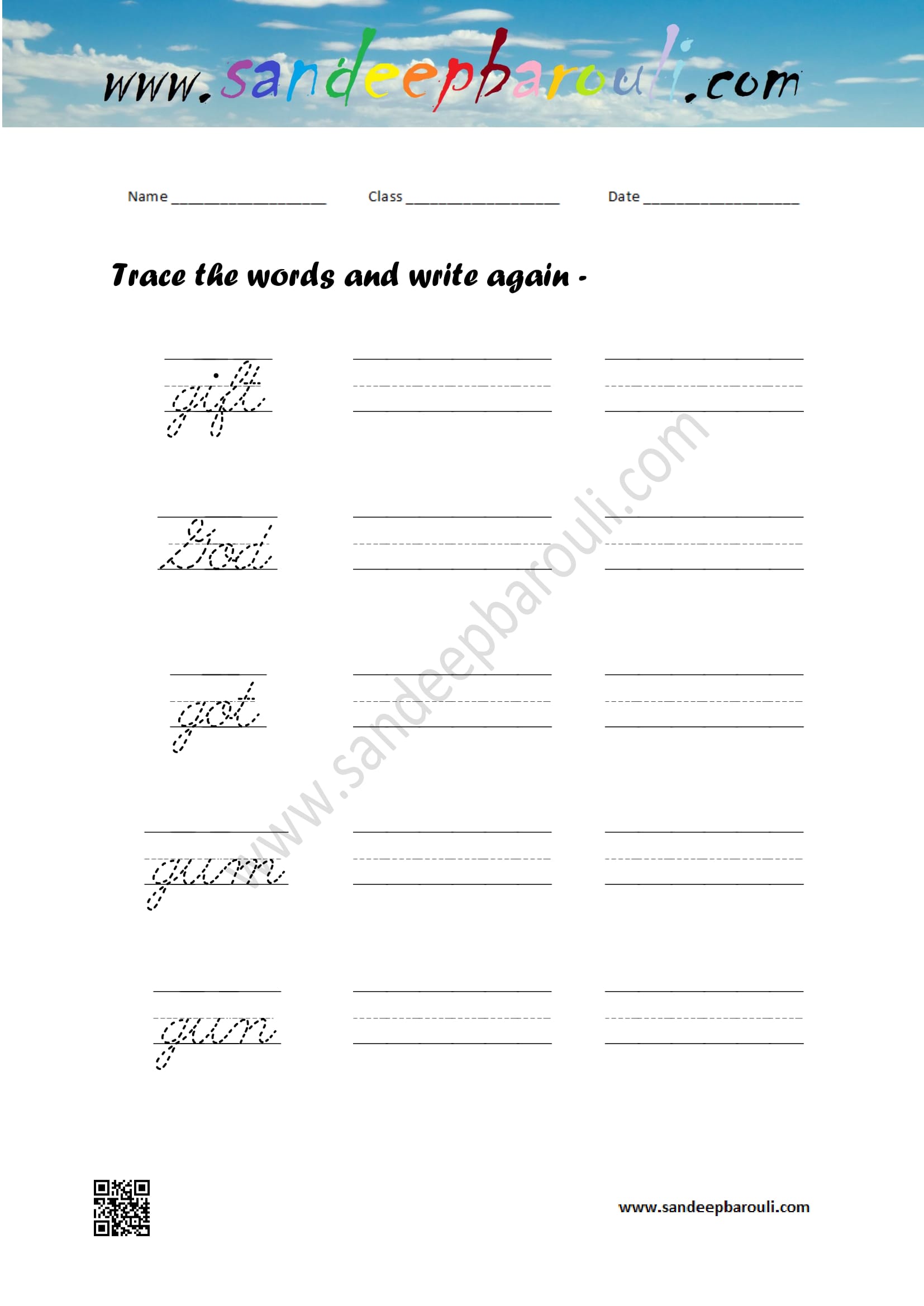Cursive writing worksheet – trace the words and write again (10)