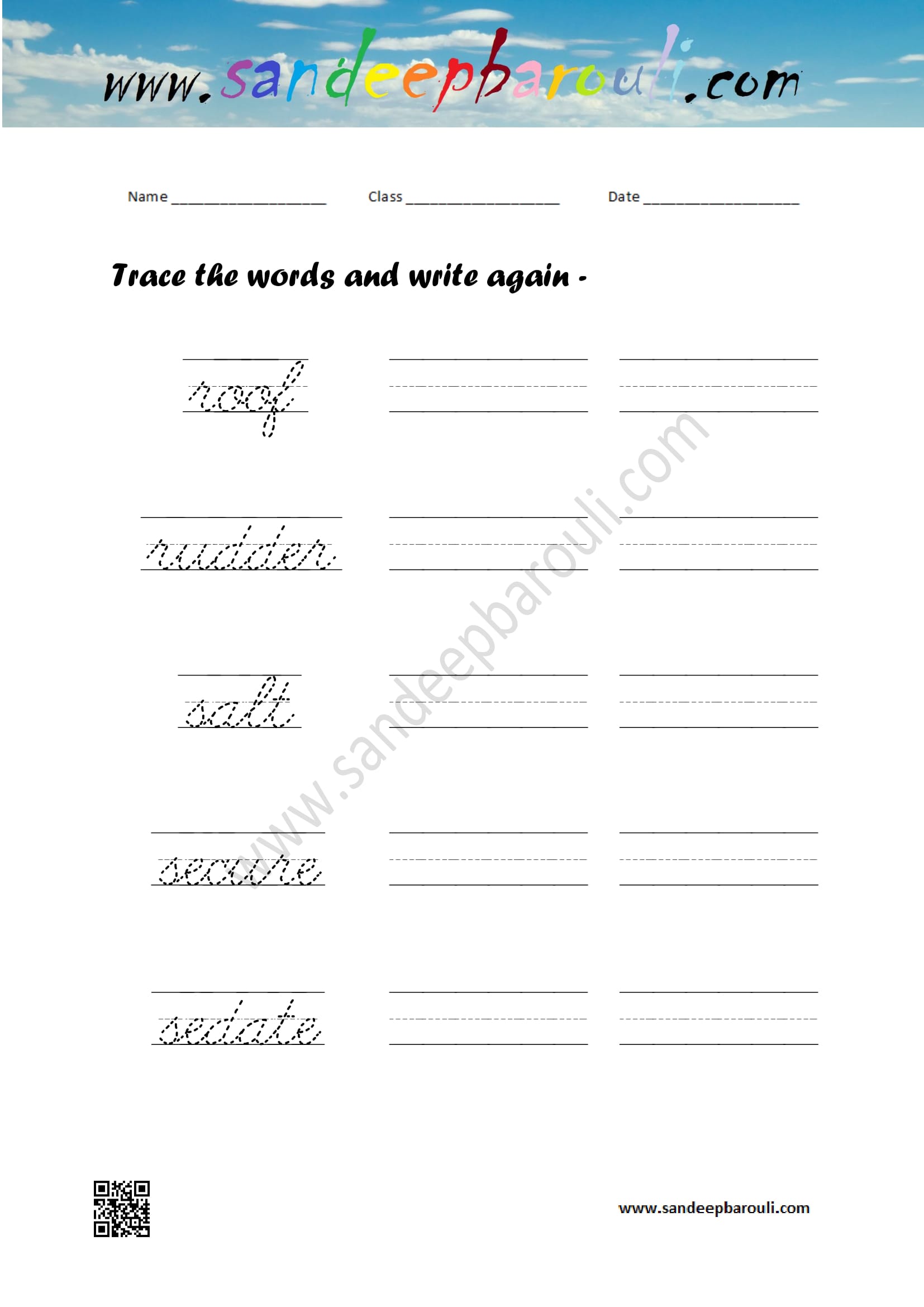 Cursive writing worksheet – trace the words and write again (106)