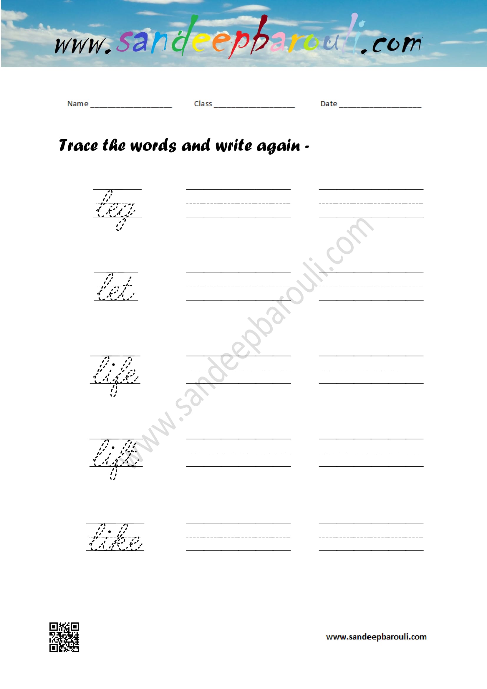 Cursive writing worksheet – trace the words and write again (15)