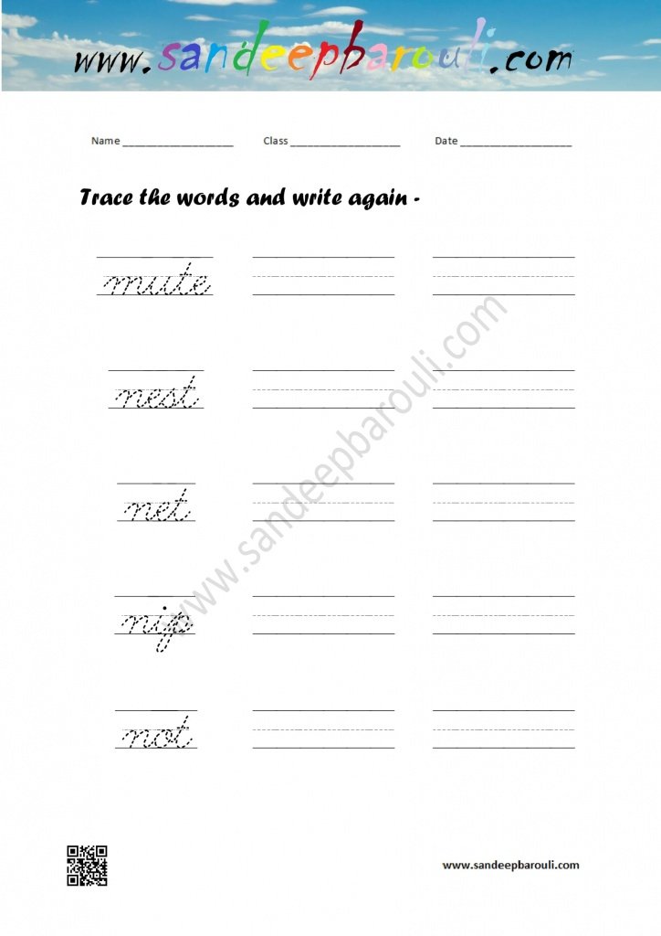 cursive writing worksheet trace the words and write again 18