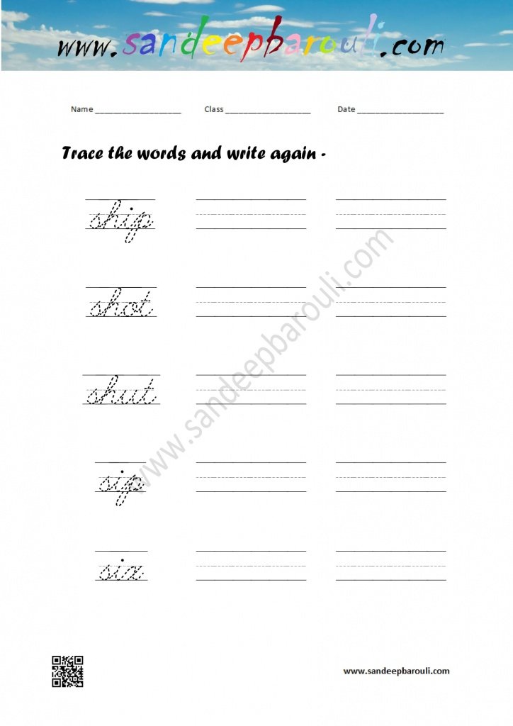 cursive writing worksheet trace the words and write again 23