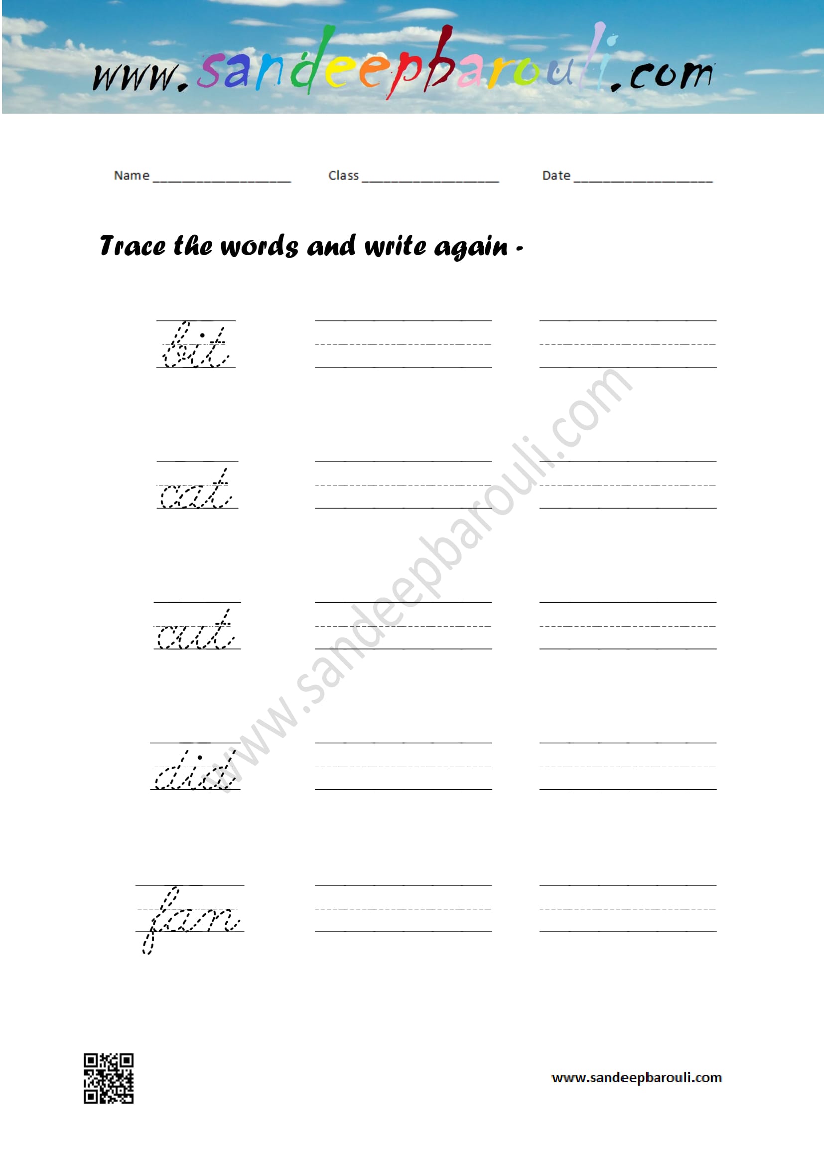 Cursive writing worksheet – trace the words and write again (32)