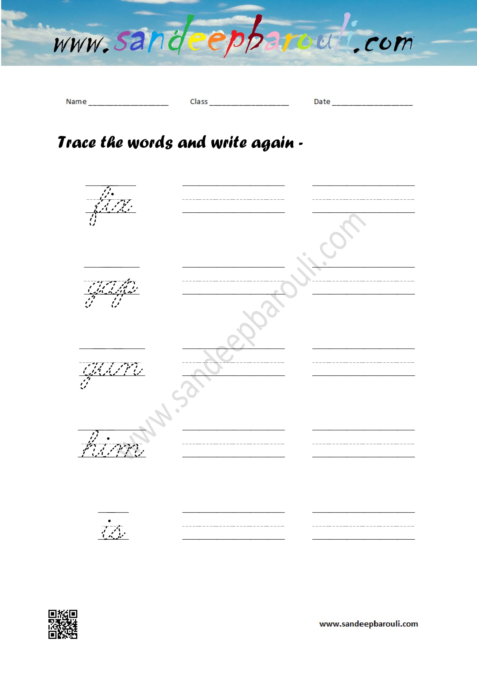 Cursive writing worksheet – trace the words and write again (37)