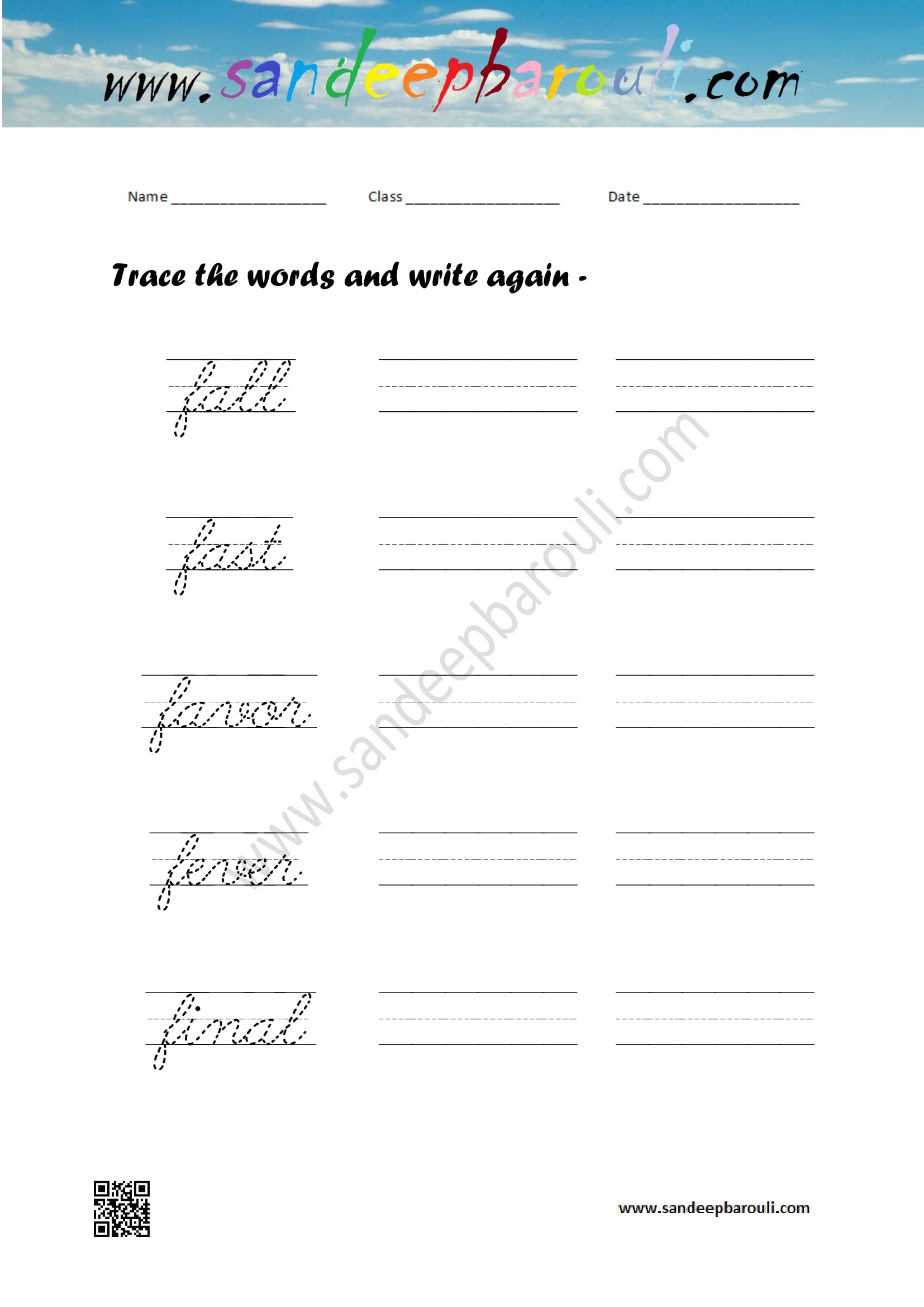Cursive writing worksheet – trace the words and write again (43)