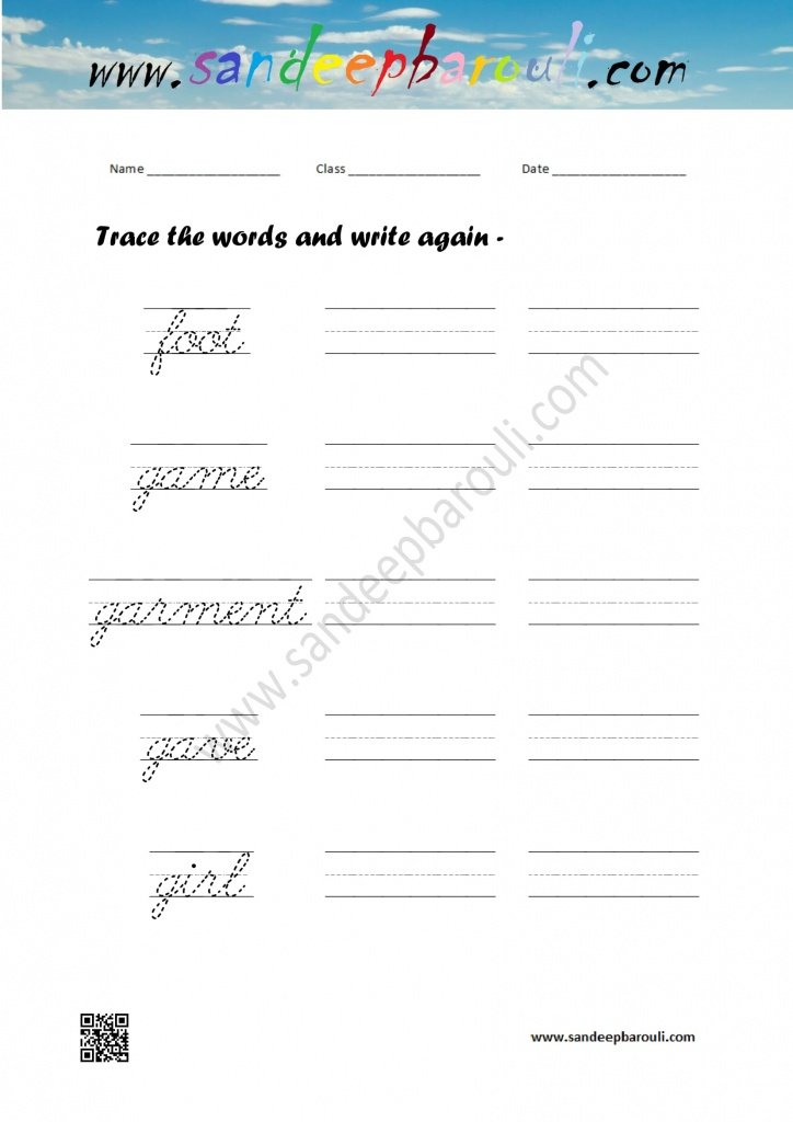cursive writing worksheet trace the words and write again 44