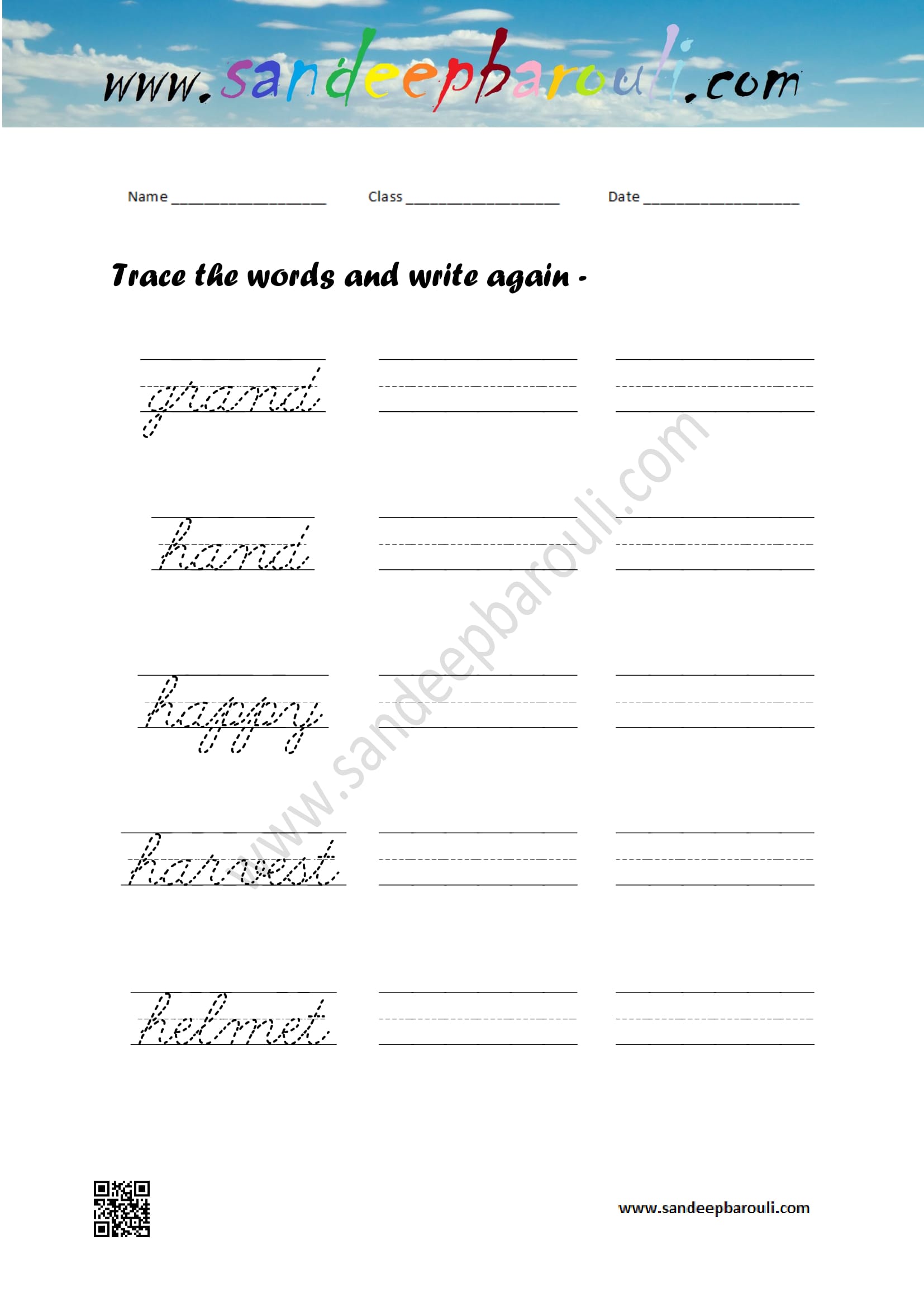 Cursive writing worksheet – trace the words and write again (45)