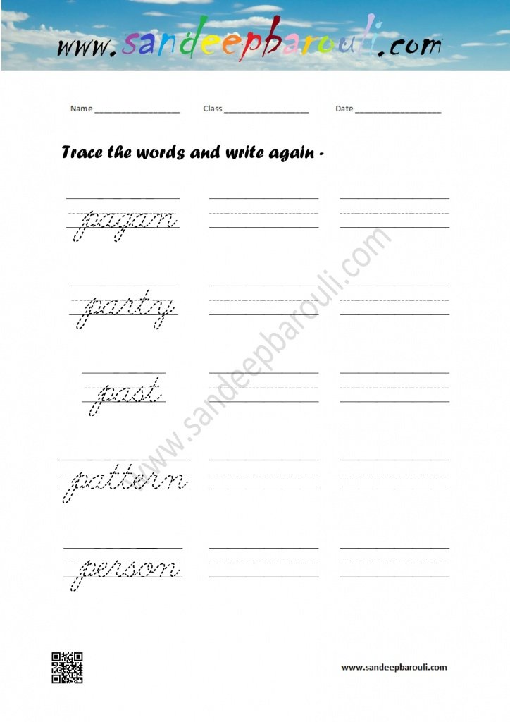 cursive writing worksheet trace the words and write again 52