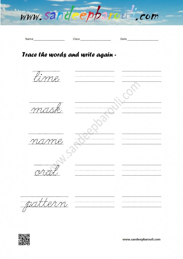 cursive writing worksheet trace the words and write again 77