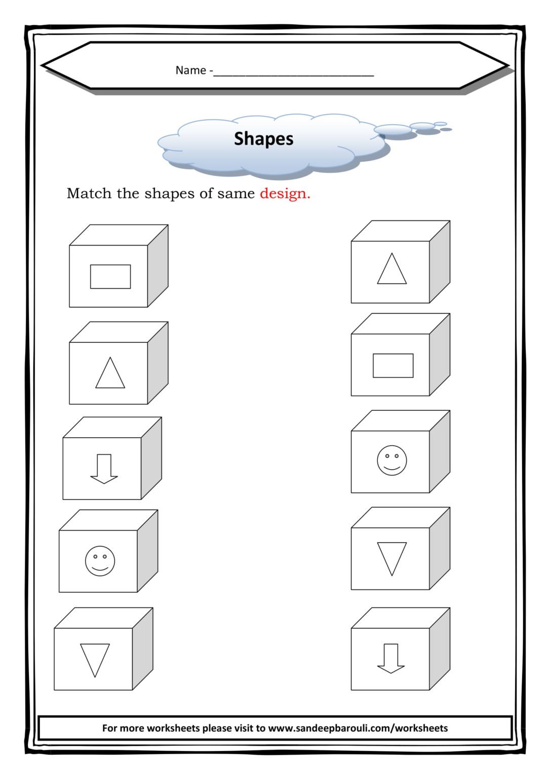 Match the shapes of same design worksheet for class 1 sandeepbarouli com