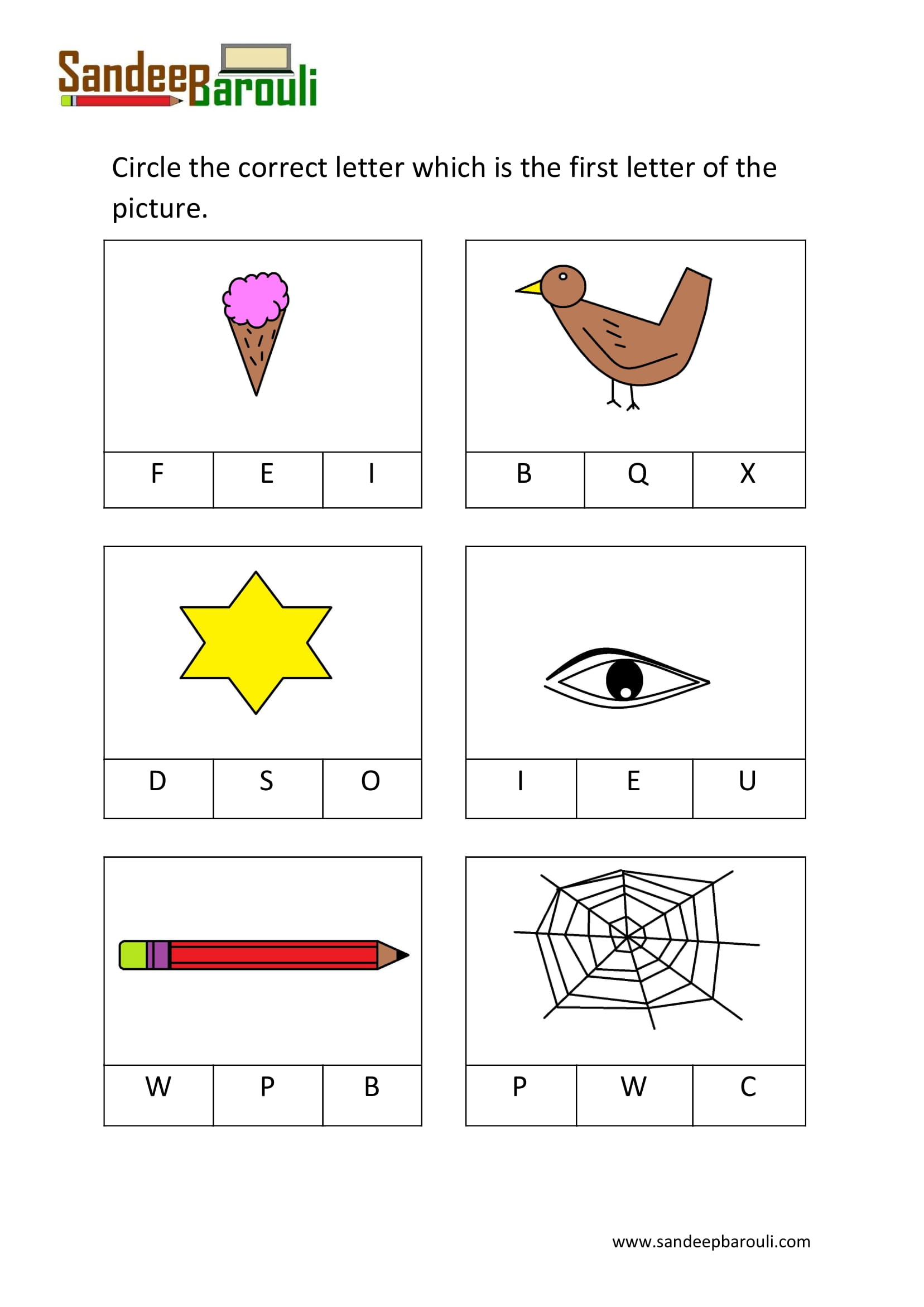 Circle The First Letter Of The Picture Worksheets