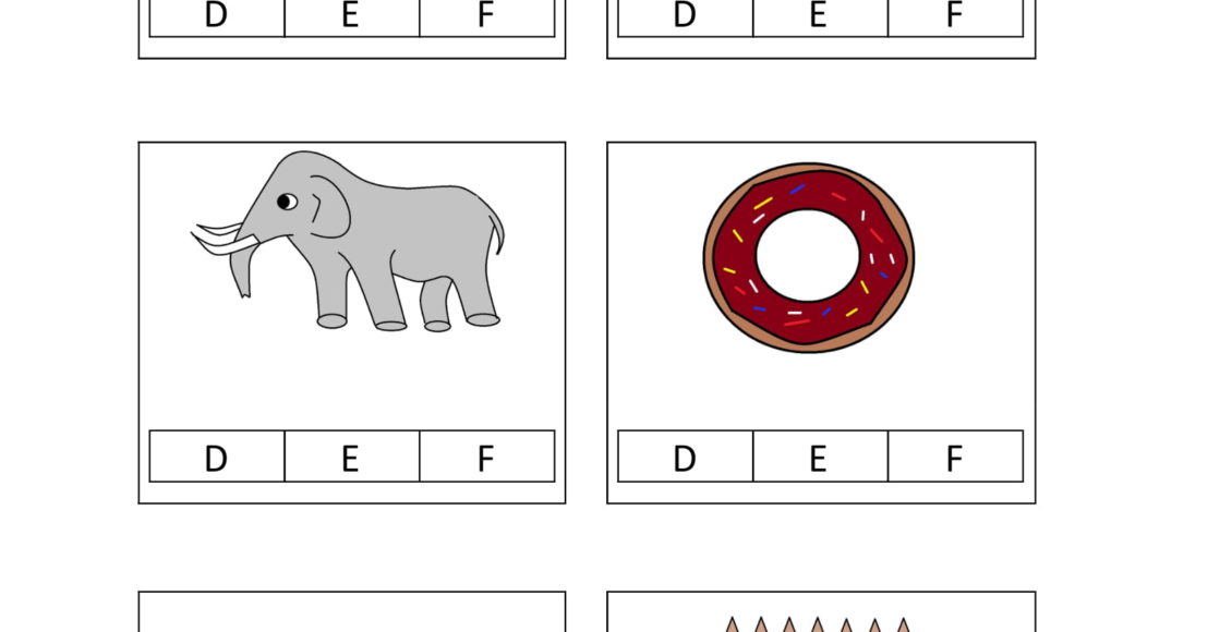 Circle the letters that make the beginning sound of the given pictures. D, E, F.-1